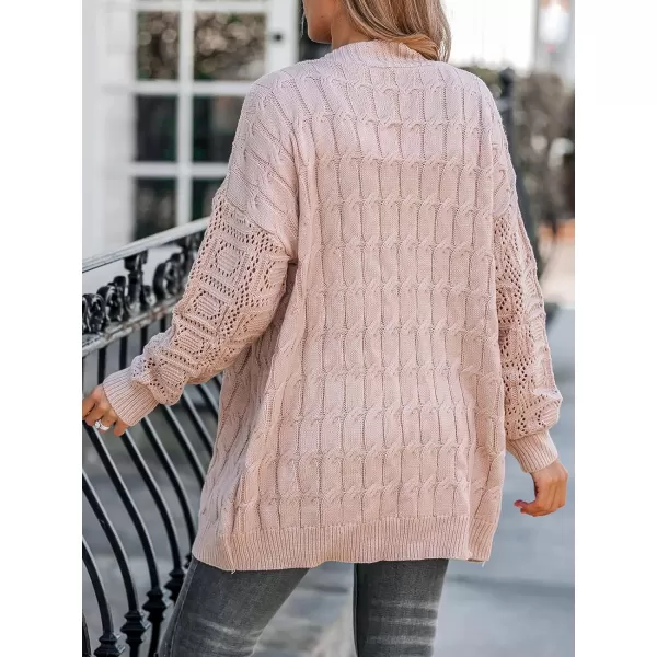 imageCUPSHE Womens Cardigan Sweaters Open Front Fashion Bliss Cable Knit Dropped Long Sleeve CoatAlmond