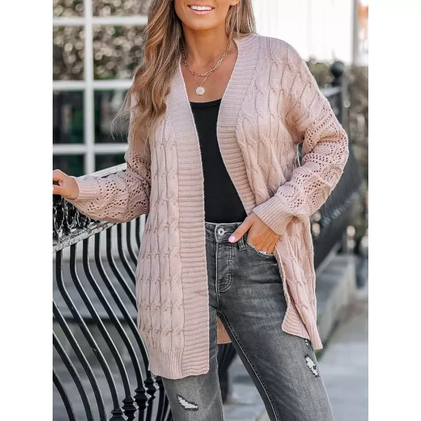imageCUPSHE Womens Cardigan Sweaters Open Front Fashion Bliss Cable Knit Dropped Long Sleeve CoatAlmond