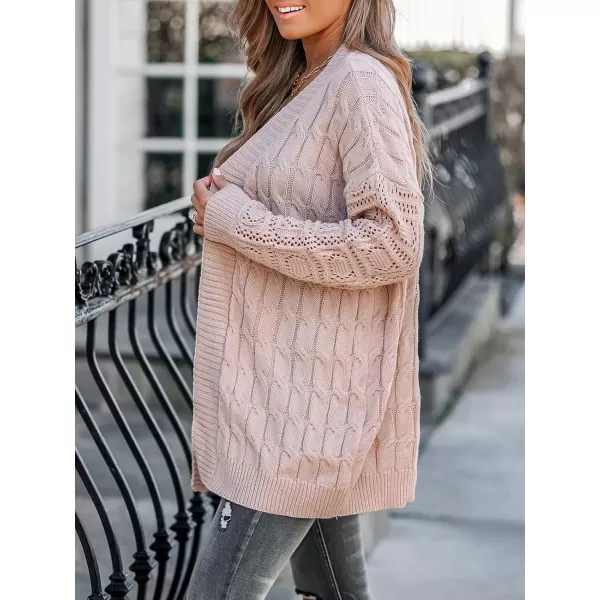 imageCUPSHE Womens Cardigan Sweaters Open Front Fashion Bliss Cable Knit Dropped Long Sleeve CoatAlmond