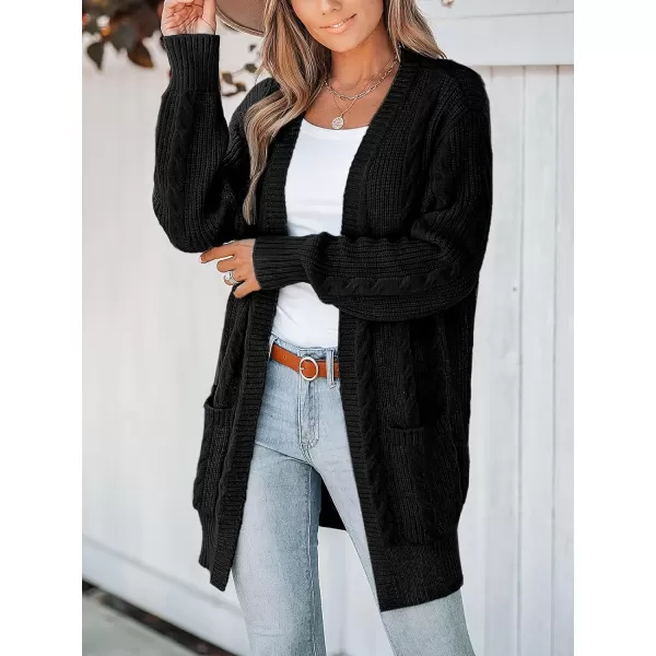 imageCUPSHE Womens Cardigan Sweaters OpenFront Fashion Cable Knit Dropped Long Sleeve Ribbed CoatBlack