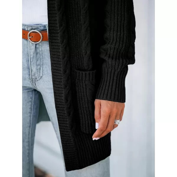 imageCUPSHE Womens Cardigan Sweaters OpenFront Fashion Cable Knit Dropped Long Sleeve Ribbed CoatBlack