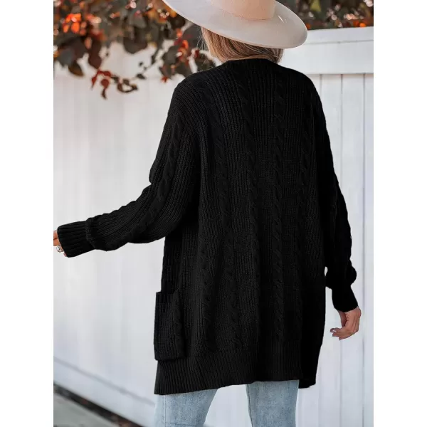 imageCUPSHE Womens Cardigan Sweaters OpenFront Fashion Cable Knit Dropped Long Sleeve Ribbed CoatBlack