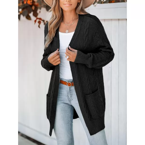 imageCUPSHE Womens Cardigan Sweaters OpenFront Fashion Cable Knit Dropped Long Sleeve Ribbed CoatBlack