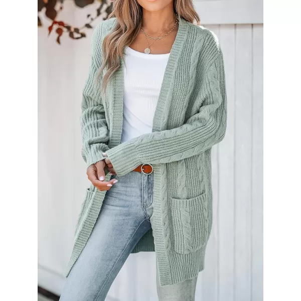 imageCUPSHE Womens Cardigan Sweaters OpenFront Fashion Cable Knit Dropped Long Sleeve Ribbed CoatGreen