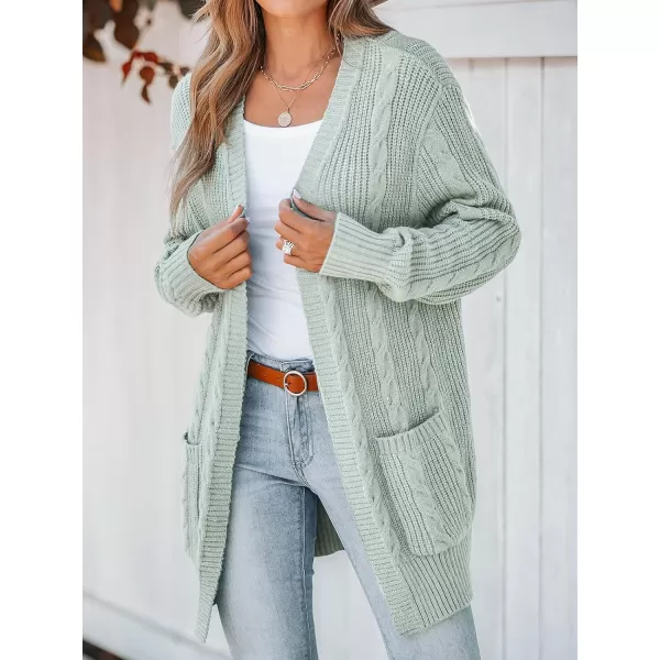imageCUPSHE Womens Cardigan Sweaters OpenFront Fashion Cable Knit Dropped Long Sleeve Ribbed CoatGreen