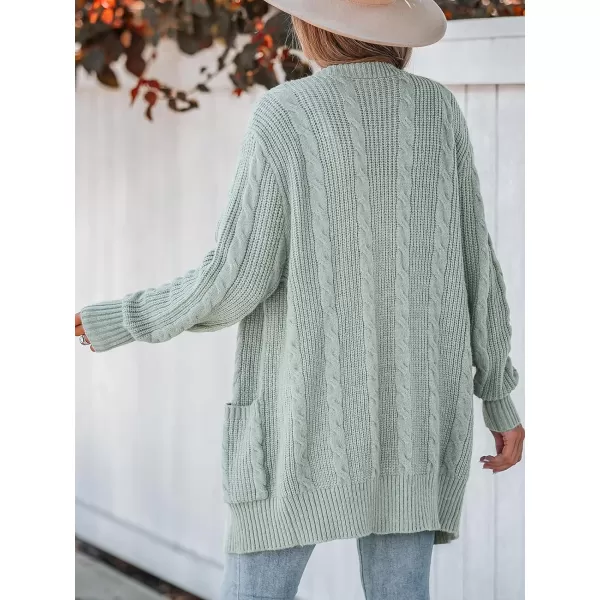 imageCUPSHE Womens Cardigan Sweaters OpenFront Fashion Cable Knit Dropped Long Sleeve Ribbed CoatGreen