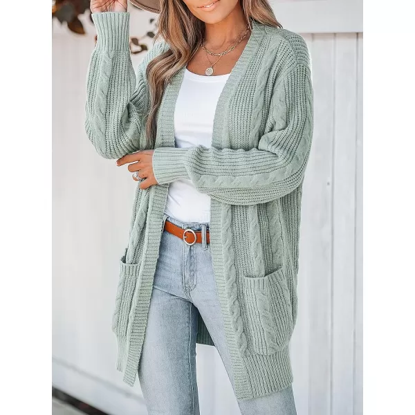 imageCUPSHE Womens Cardigan Sweaters OpenFront Fashion Cable Knit Dropped Long Sleeve Ribbed CoatGreen