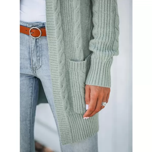 imageCUPSHE Womens Cardigan Sweaters OpenFront Fashion Cable Knit Dropped Long Sleeve Ribbed CoatGreen