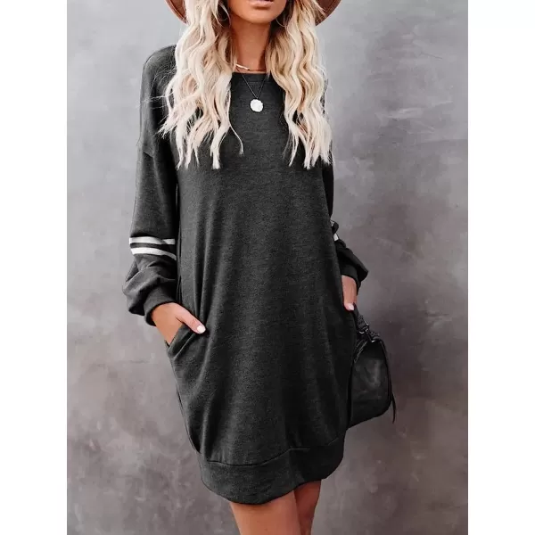 imageCUPSHE Womens Casual Baseball Midi Dress Long Sleeve Loose Fit VarsityStriped Dress with PocketsBlack