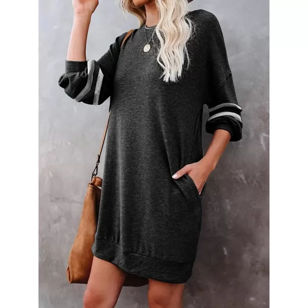 imageCUPSHE Womens Casual Baseball Midi Dress Long Sleeve Loose Fit VarsityStriped Dress with PocketsBlack