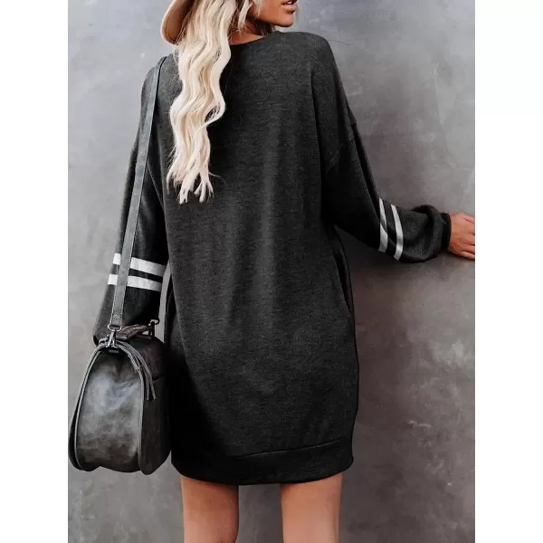 imageCUPSHE Womens Casual Baseball Midi Dress Long Sleeve Loose Fit VarsityStriped Dress with PocketsBlack