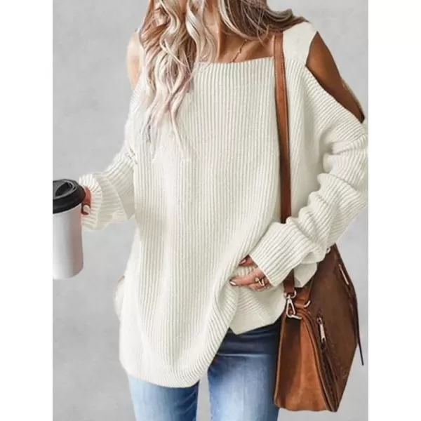 imageCUPSHE Womens Casual Cold Shoulder Sweaters Square Neck Oversized Pullover with Long SleevesBeige