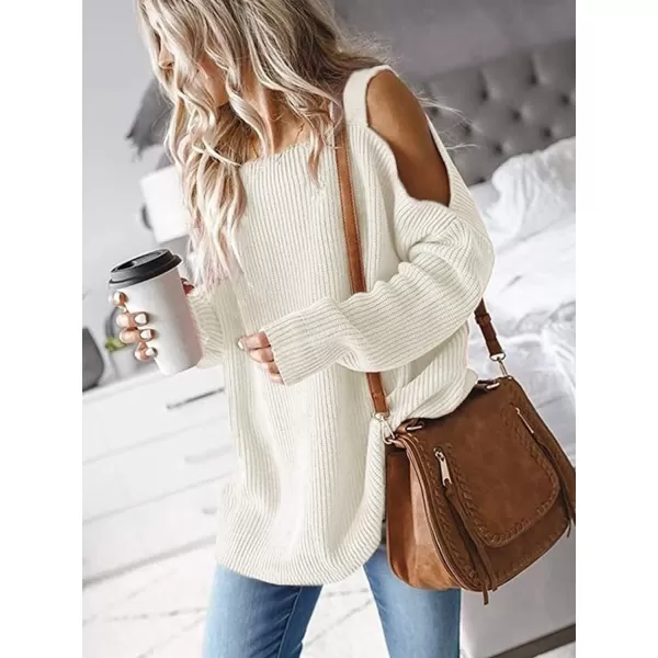 imageCUPSHE Womens Casual Cold Shoulder Sweaters Square Neck Oversized Pullover with Long SleevesBeige
