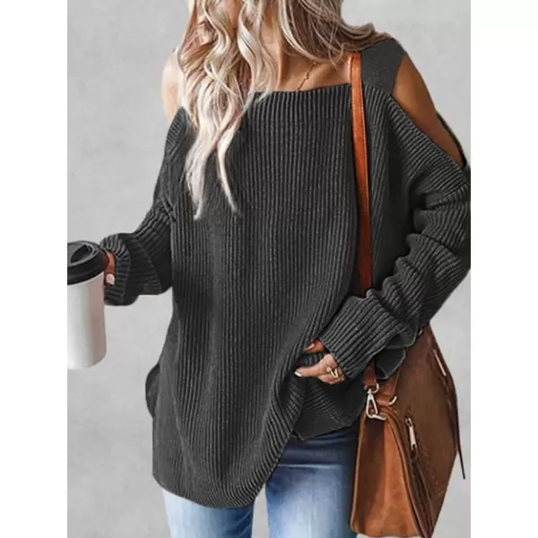 imageCUPSHE Womens Casual Cold Shoulder Sweaters Square Neck Oversized Pullover with Long SleevesGrey
