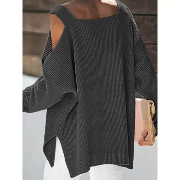 imageCUPSHE Womens Casual Cold Shoulder Sweaters Square Neck Oversized Pullover with Long SleevesGrey