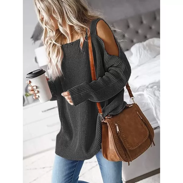 imageCUPSHE Womens Casual Cold Shoulder Sweaters Square Neck Oversized Pullover with Long SleevesGrey