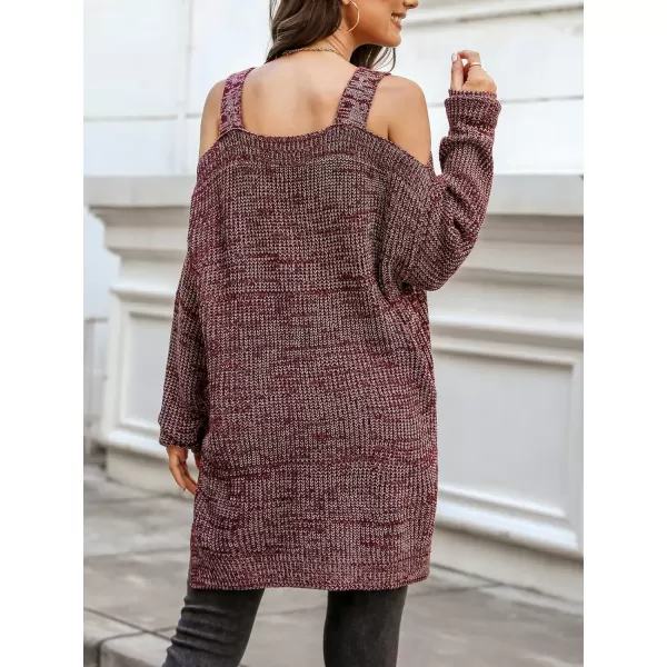 imageCUPSHE Womens Casual Cold Shoulder Sweaters Square Neck Oversized Pullover with Long SleevesWine Red