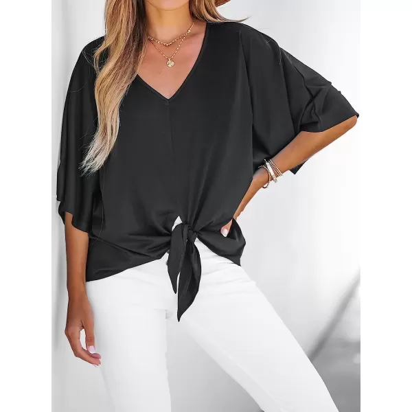 imageCUPSHE Womens Casual Dolman Sleeve TieFront Tops Relaxed fit Blouses TopsBlack