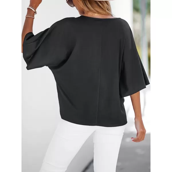 imageCUPSHE Womens Casual Dolman Sleeve TieFront Tops Relaxed fit Blouses TopsBlack