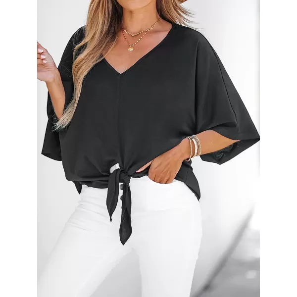 imageCUPSHE Womens Casual Dolman Sleeve TieFront Tops Relaxed fit Blouses TopsBlack