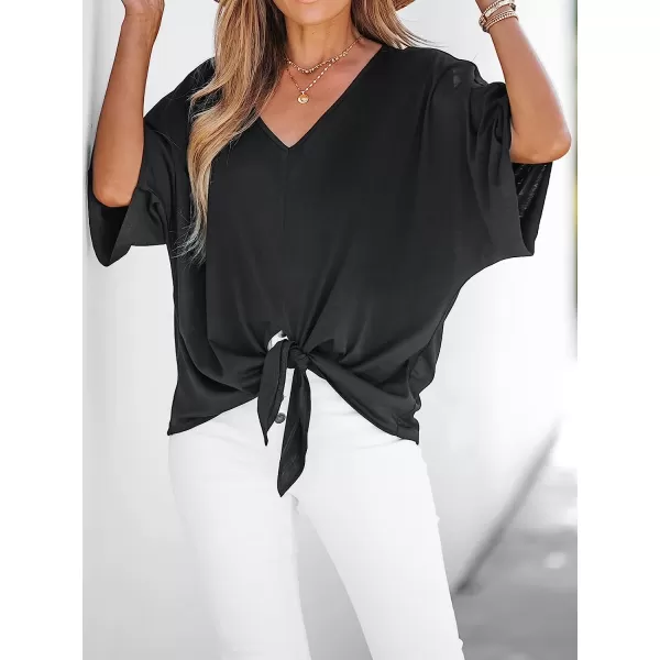imageCUPSHE Womens Casual Dolman Sleeve TieFront Tops Relaxed fit Blouses TopsBlack