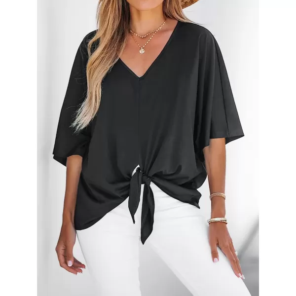 imageCUPSHE Womens Casual Dolman Sleeve TieFront Tops Relaxed fit Blouses TopsBlack