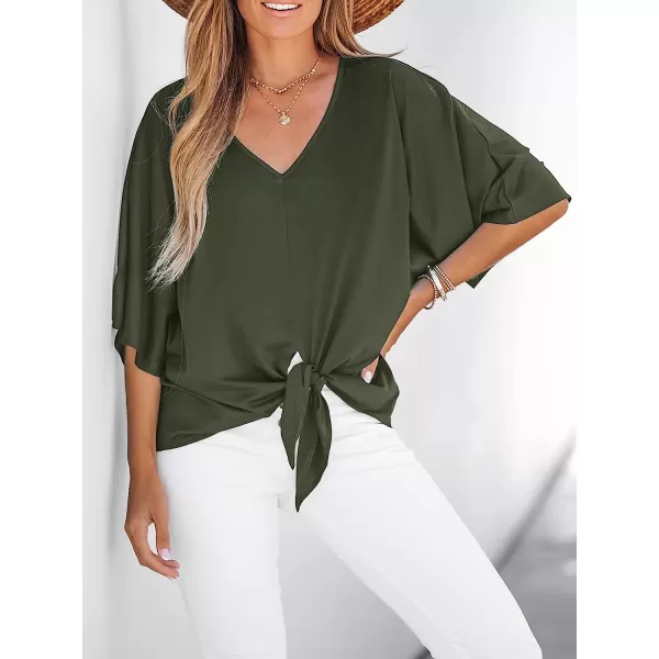 imageCUPSHE Womens Casual Dolman Sleeve TieFront Tops Relaxed fit Blouses TopsOlive