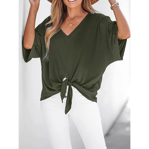 imageCUPSHE Womens Casual Dolman Sleeve TieFront Tops Relaxed fit Blouses TopsOlive