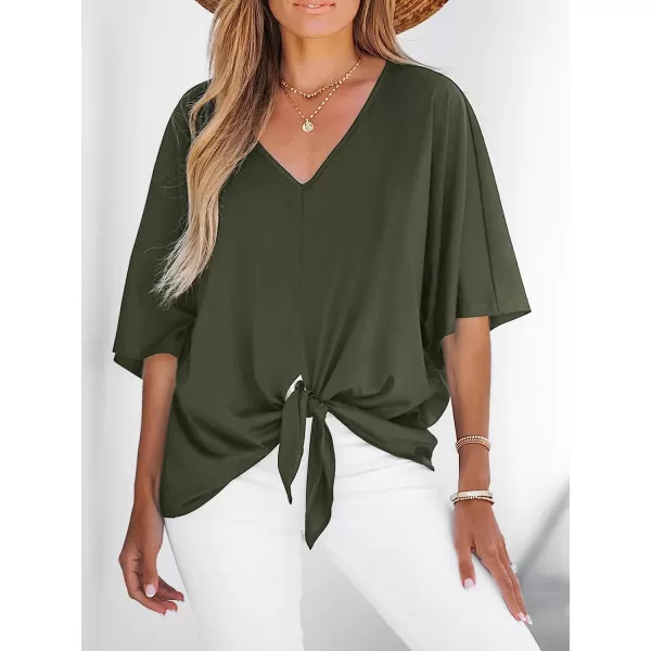 imageCUPSHE Womens Casual Dolman Sleeve TieFront Tops Relaxed fit Blouses TopsOlive