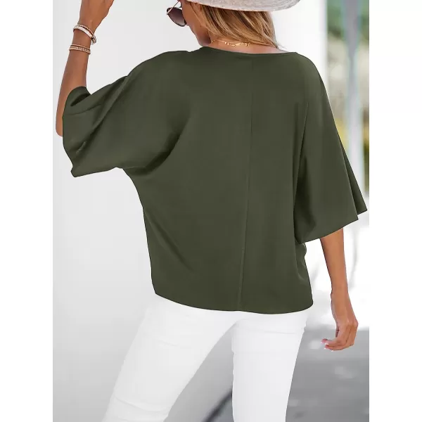 imageCUPSHE Womens Casual Dolman Sleeve TieFront Tops Relaxed fit Blouses TopsOlive