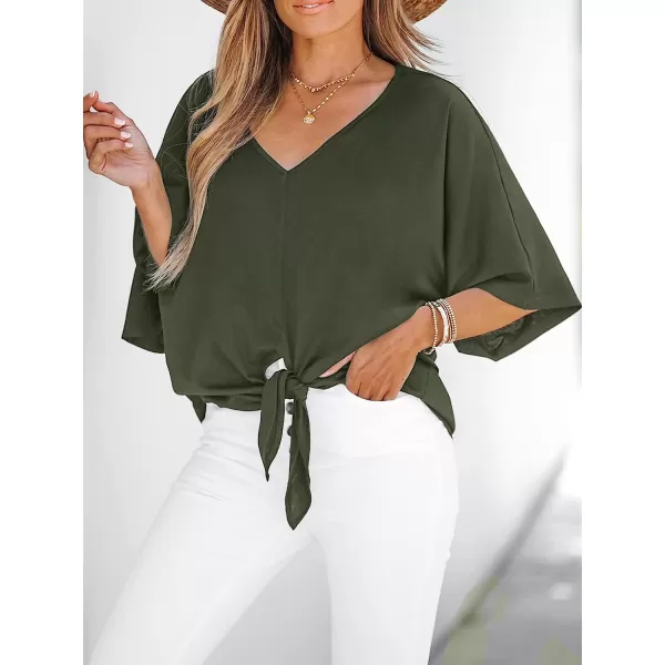 imageCUPSHE Womens Casual Dolman Sleeve TieFront Tops Relaxed fit Blouses TopsOlive