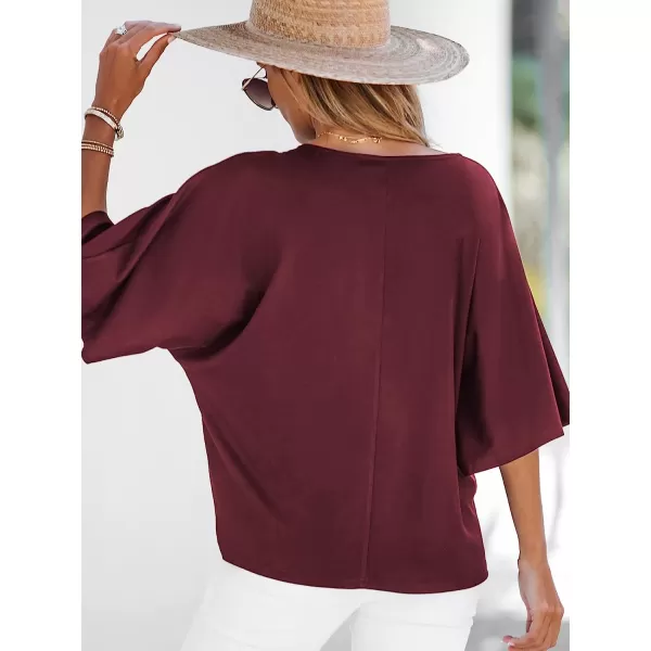 imageCUPSHE Womens Casual Dolman Sleeve TieFront Tops Relaxed fit Blouses TopsWine