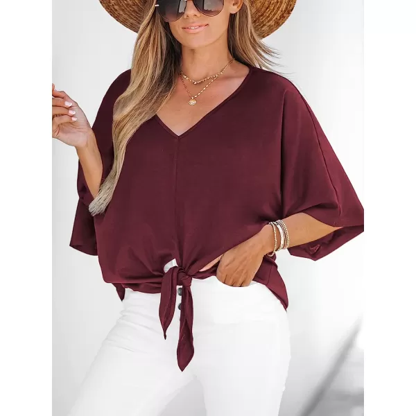 imageCUPSHE Womens Casual Dolman Sleeve TieFront Tops Relaxed fit Blouses TopsWine