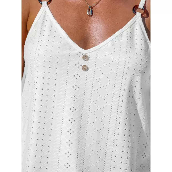 imageCUPSHE Womens Casual Eyelet Tanks Sleeveless Spaghetti Strap Cami Top Basic V Neck TeesWhite