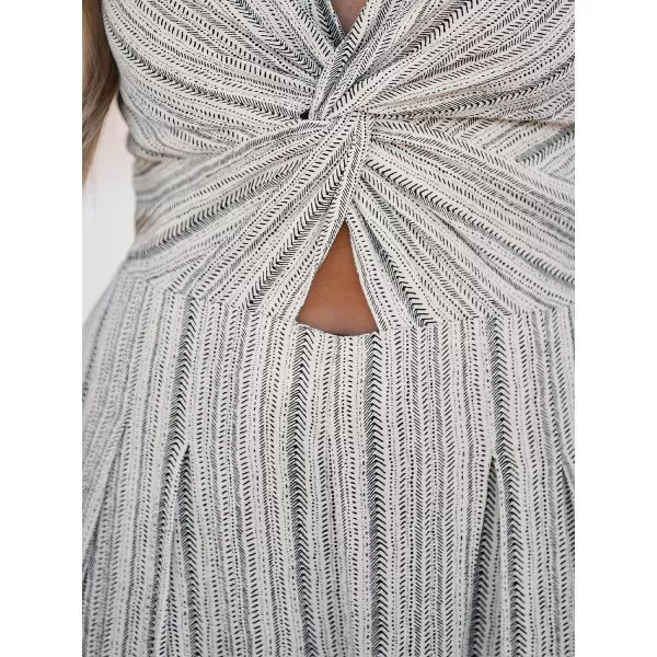 imageCUPSHE Womens Casual Halter Twist Front Summer Jumpsuit Backless Wide Leg Romper with StripesGrey