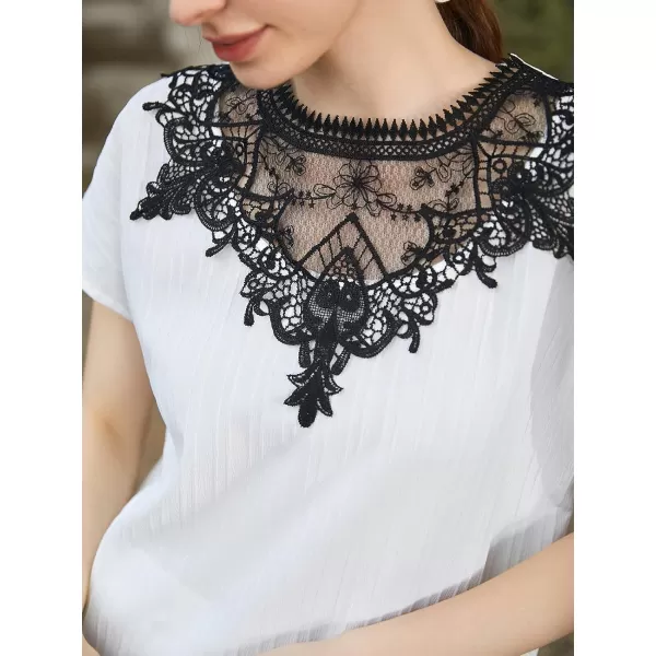 imageCUPSHE Womens Casual Lace Trim Tops Short Sleeve Roung Neck Solid Blouses TeesCUPSHE Womens Casual Lace Trim Tops Short Sleeve Roung Neck Solid Blouses Tees