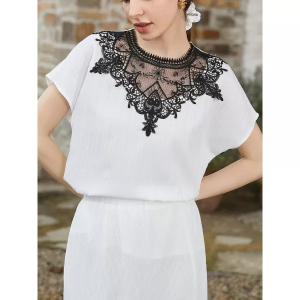 imageCUPSHE Womens Casual Lace Trim Tops Short Sleeve Roung Neck Solid Blouses TeesCUPSHE Womens Casual Lace Trim Tops Short Sleeve Roung Neck Solid Blouses Tees