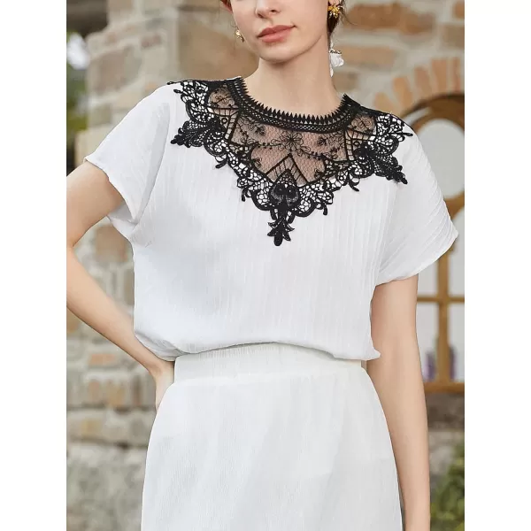 imageCUPSHE Womens Casual Lace Trim Tops Short Sleeve Roung Neck Solid Blouses TeesCUPSHE Womens Casual Lace Trim Tops Short Sleeve Roung Neck Solid Blouses Tees