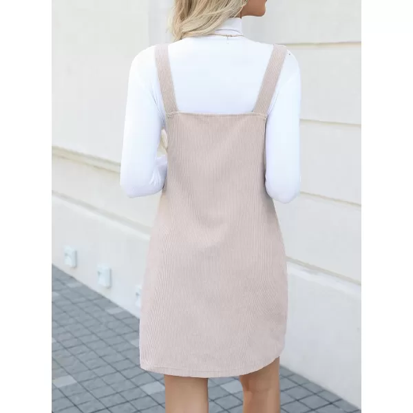 imageCUPSHE Womens Casual Mini Dress Square Neck Corduroy Solid Pocket Front Wide Straps Short Overall DressesApricot