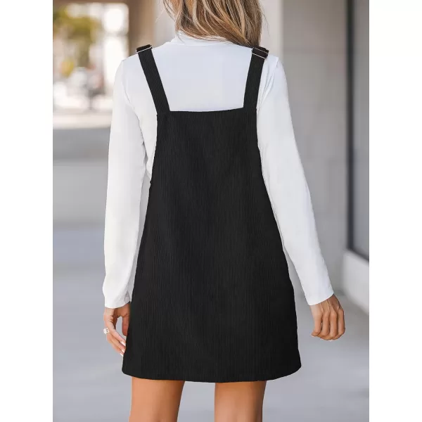 imageCUPSHE Womens Casual Mini Dress Square Neck Corduroy Solid Pocket Front Wide Straps Short Overall DressesBlack