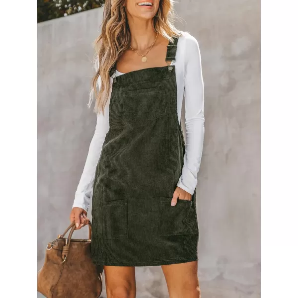 imageCUPSHE Womens Casual Mini Dress Square Neck Corduroy Solid Pocket Front Wide Straps Short Overall DressesOlive Green