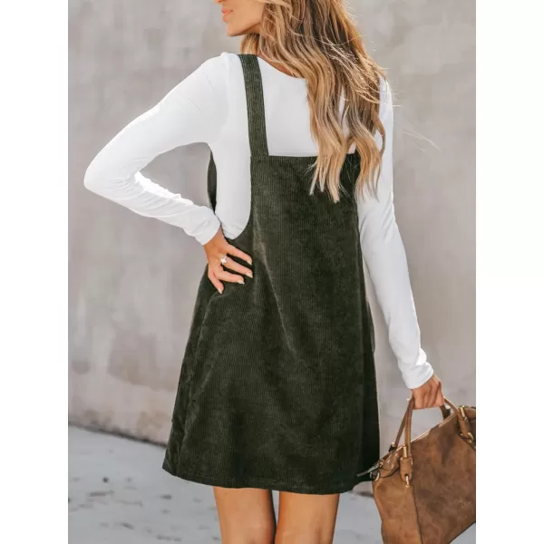 imageCUPSHE Womens Casual Mini Dress Square Neck Corduroy Solid Pocket Front Wide Straps Short Overall DressesOlive Green