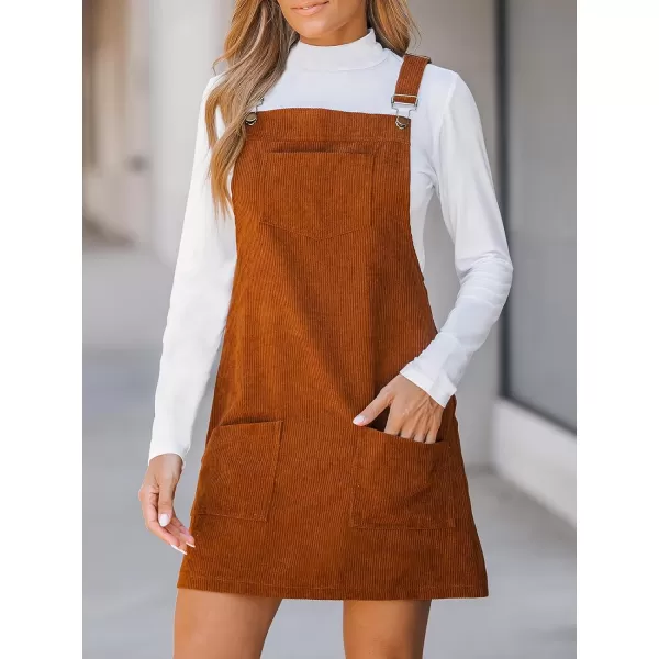 imageCUPSHE Womens Casual Mini Dress Square Neck Corduroy Solid Pocket Front Wide Straps Short Overall DressesOrange