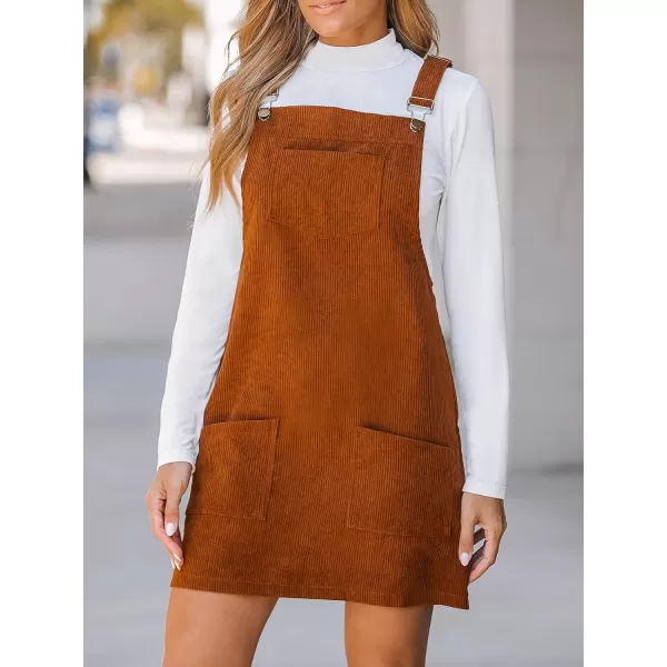imageCUPSHE Womens Casual Mini Dress Square Neck Corduroy Solid Pocket Front Wide Straps Short Overall DressesOrange