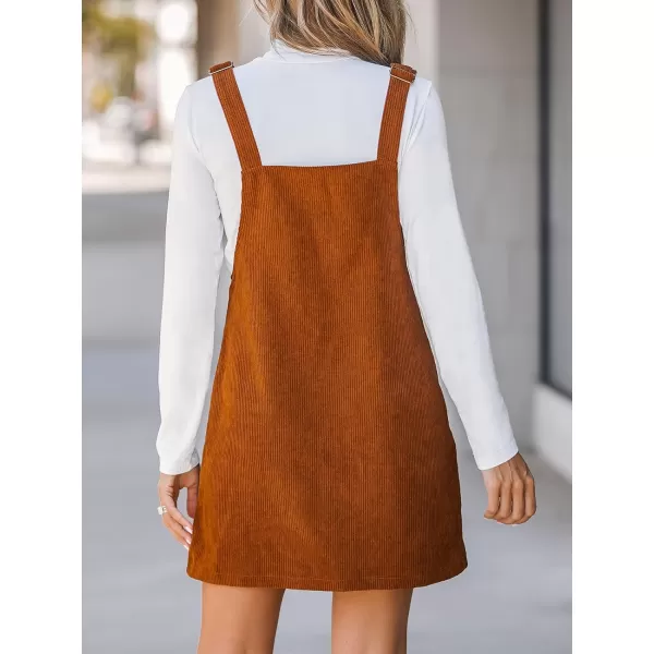 imageCUPSHE Womens Casual Mini Dress Square Neck Corduroy Solid Pocket Front Wide Straps Short Overall DressesOrange