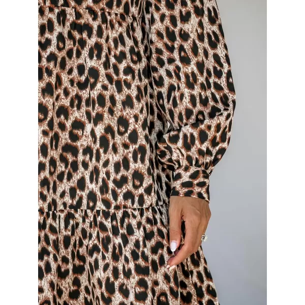 imageCUPSHE Womens Casual Mini Dress V Neck Leopard Print Long Sleeve Flounce Hem A Line DressesBlack Leopard