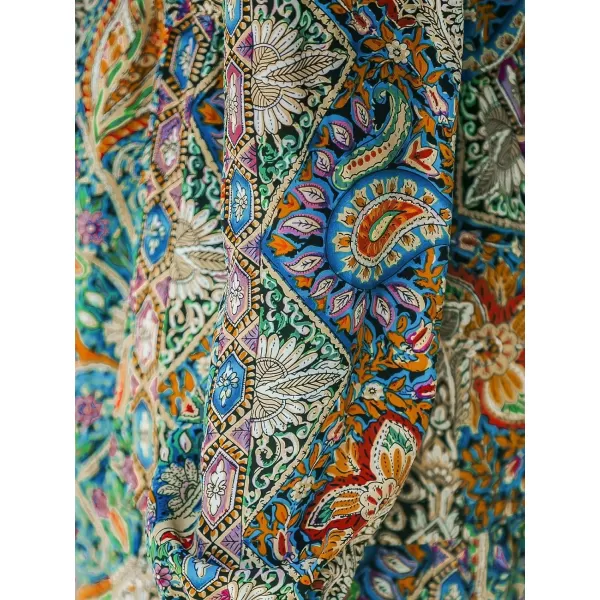 imageCUPSHE Womens Casual Mini Dress V Neck Retro Paisley Print Onyx Long Sleeve Loose Fit A Line Short Bohe DressesGreen Paisley