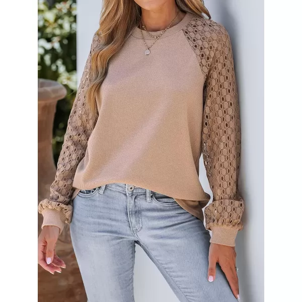 imageCUPSHE Womens Casual Mock Neck Blouse Rib Knit Tops Long Sleeve Shirts with Cutout DetailsApricot