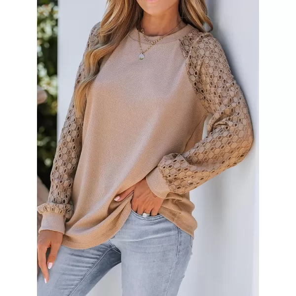 imageCUPSHE Womens Casual Mock Neck Blouse Rib Knit Tops Long Sleeve Shirts with Cutout DetailsApricot