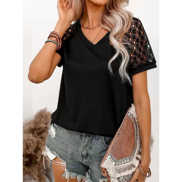 imageCUPSHE Womens Casual Mock Neck Blouse Rib Knit Tops Long Sleeve Shirts with Cutout DetailsBlackshort Sleeve